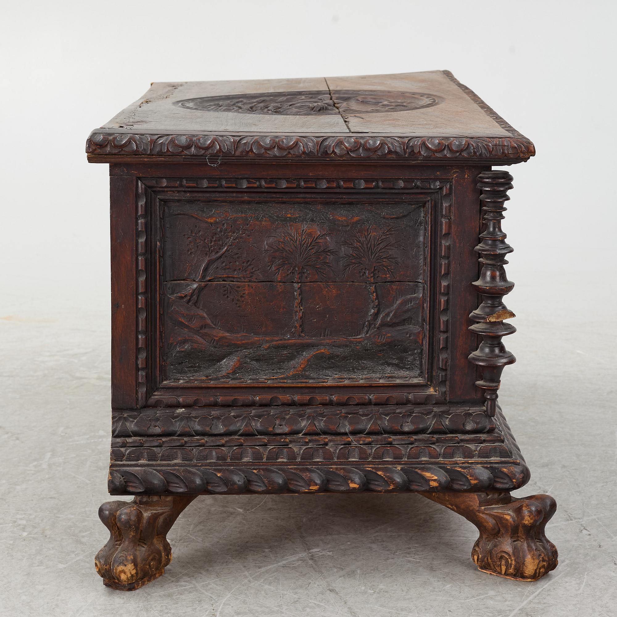 A baroque style wooden chest, 19th century.