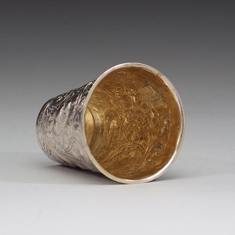 A Swedish early 18th century parcel-gilt beaker, marks of Michael Steltzner, Lidköping 1700.