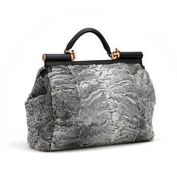 DOLCE & GABBANA, a gray shearling flap bag, "Miss Sicily".
