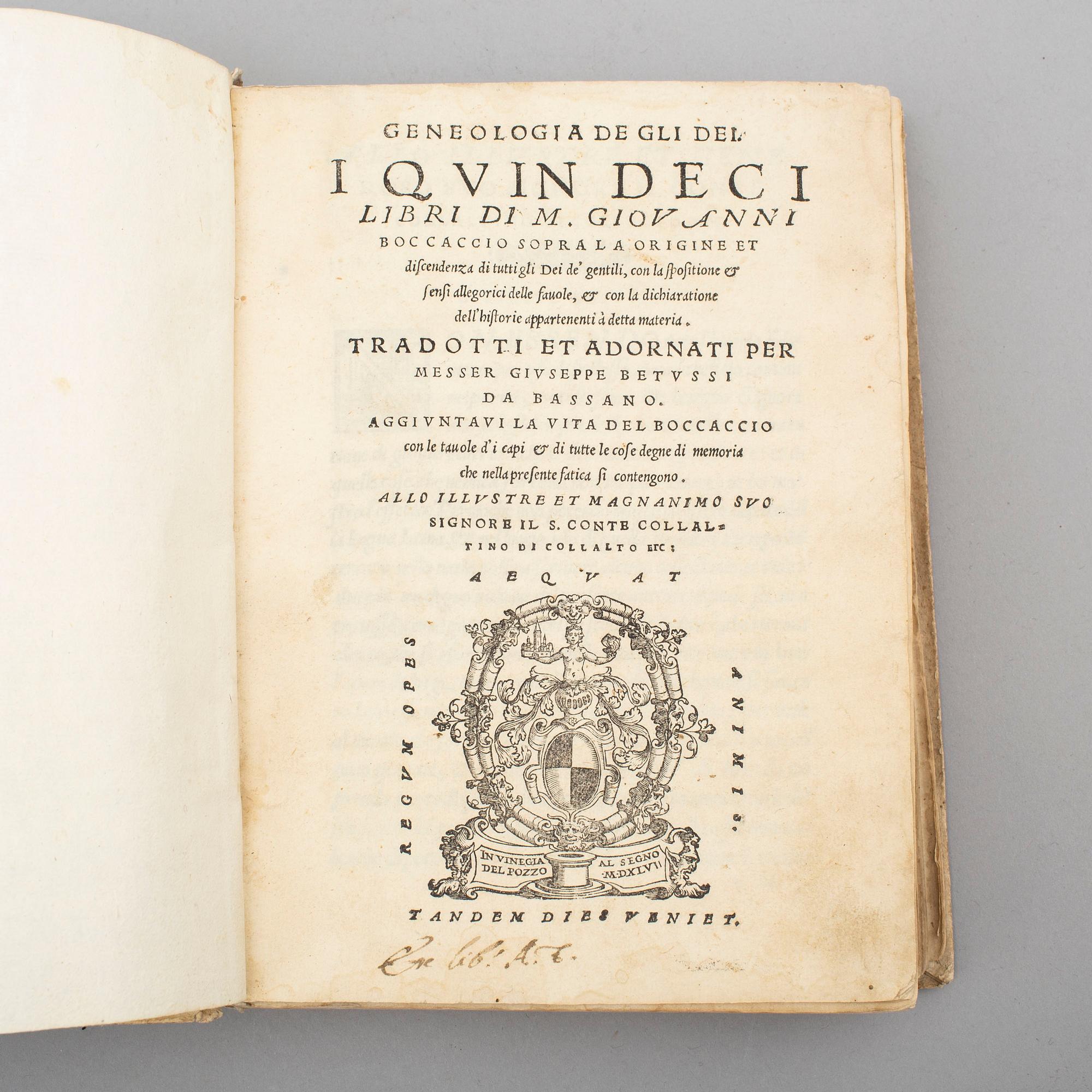 BOK, Boccaccio’s Genealogy of the Pagan Gods, 1547.