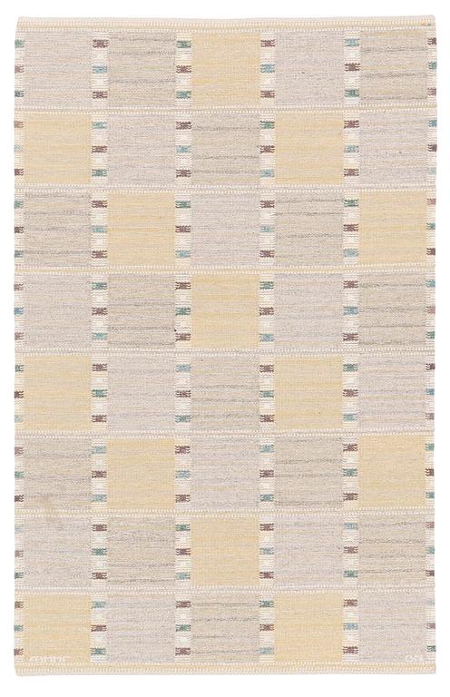 Barbro Nilsson, a carpet, 'Falurutan gul S', flat weave, c. 200 x 150 cm, signed AB MMF BN.