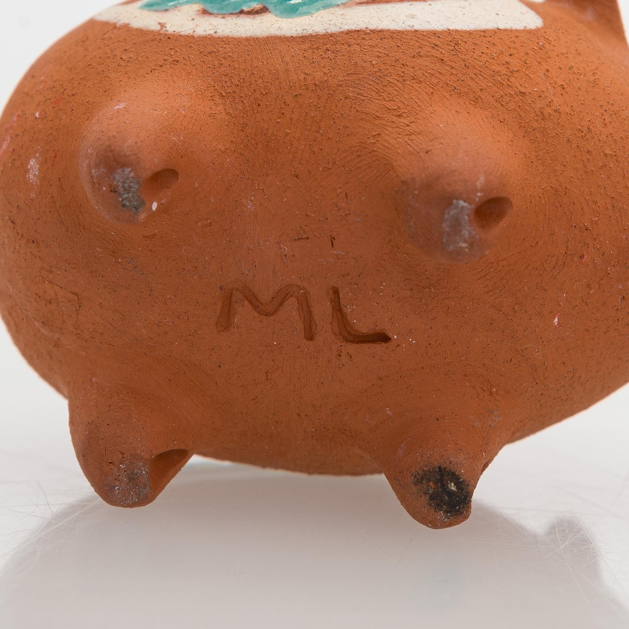 Marita Lybeck, figurines, 8 pcs, red clay, signed ML.