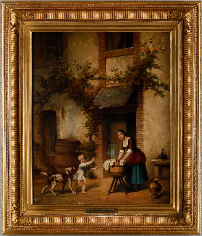 JEAN BAPTISTE VICTOR LOUTREL, hans krets, olja på pannå, signerad.
