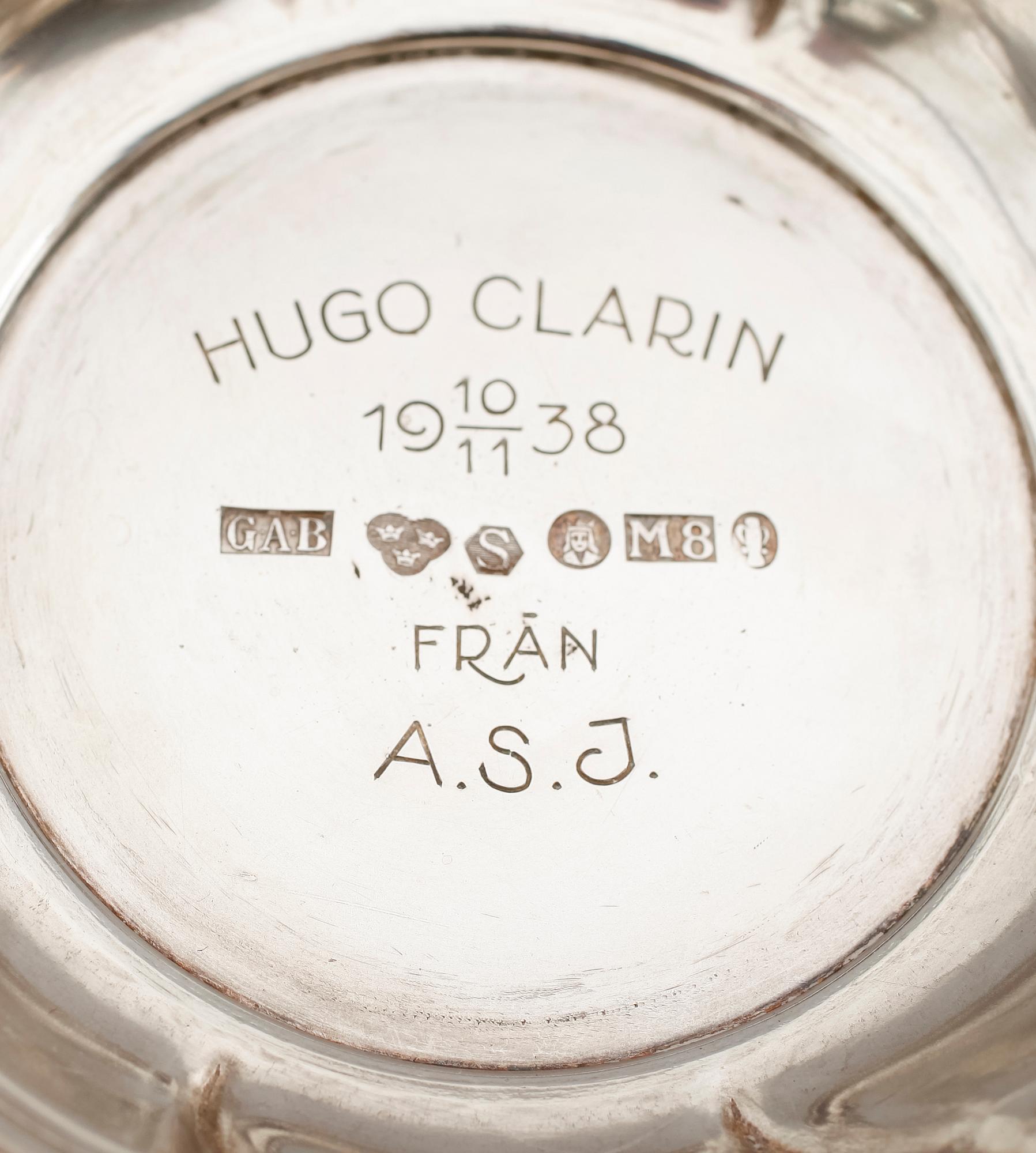 BÄGARE, silver, GAB, Stockholm 1938. Vikt ca 538 gram.