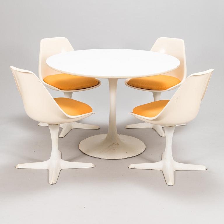 Maurice Burke, A five part set, dining table and four chairs, Arkana.