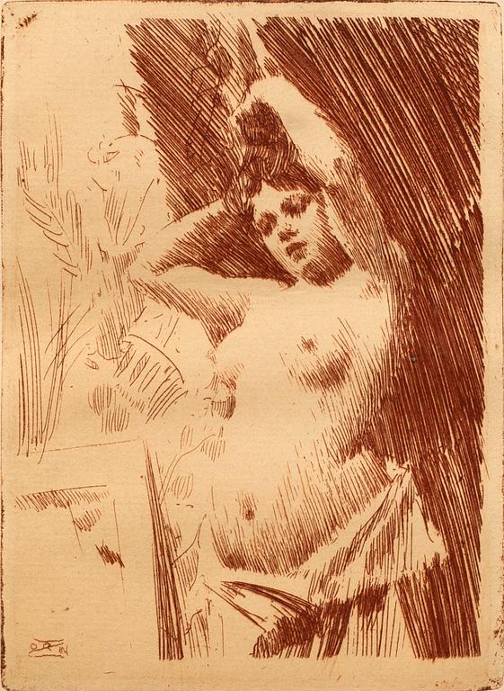 ANDERS ZORN, etsning i rött, 1891 (upplagan 15-20 exemplar, troligen endast ett fåtal i rött), signerad med blyerts.
