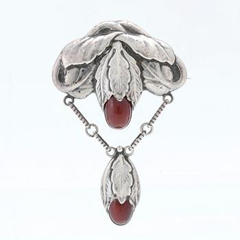 Bernhard Hertz brooch, silver and carnelian, Copenhagen 1915.