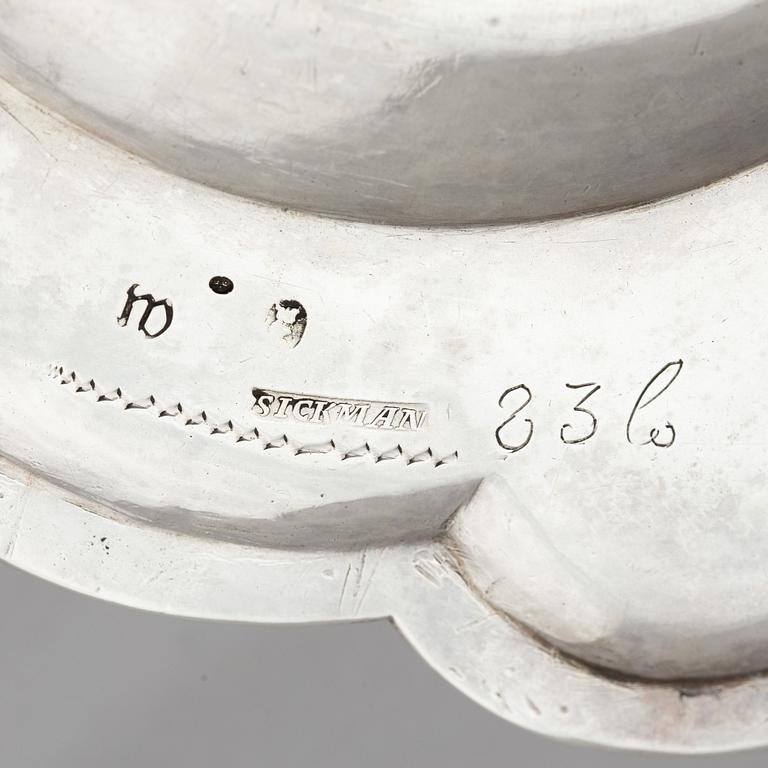 Jürgen Friedrich Sickman, fat, ett par, silver, Stockholm 1757. Rokoko.