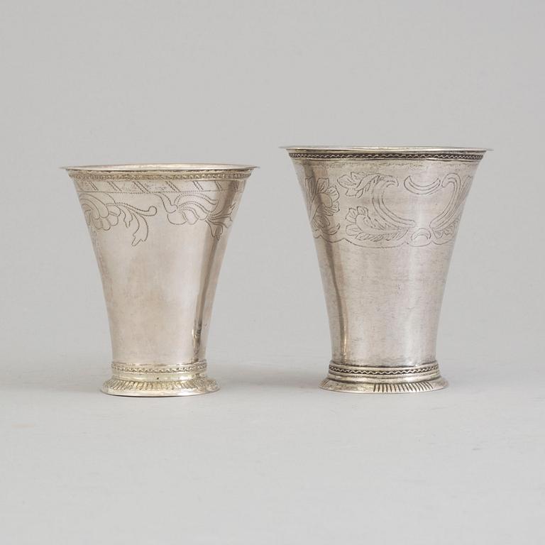 TWO SWEDISH SILVER BEAKERS, 18TH CENTURY.