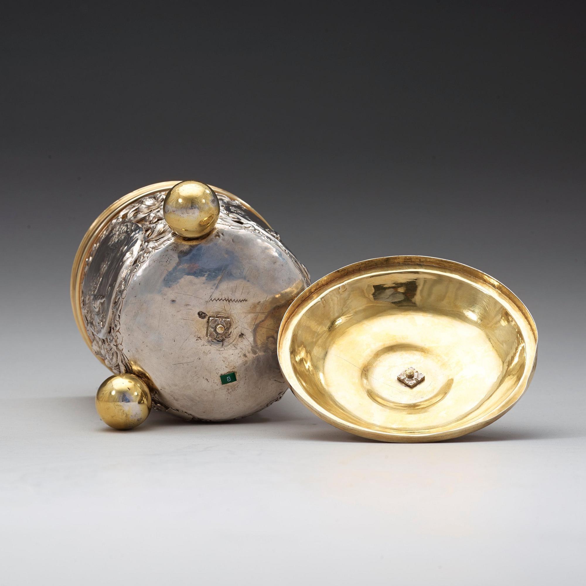 A German 18th century parcel-gilt beaker and cover, marks possibly of Antoni II Grill, Augsburg (1720-1734).