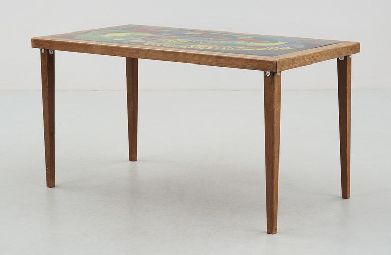 A Stig Lindberg enamel and oak sofa table, Gustavsberg 1950's.