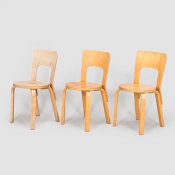 Alvar Aalto, three 1970/1980s '66' chairs for Artek.