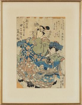 Different artists, four colour woodblock prints, Japan.