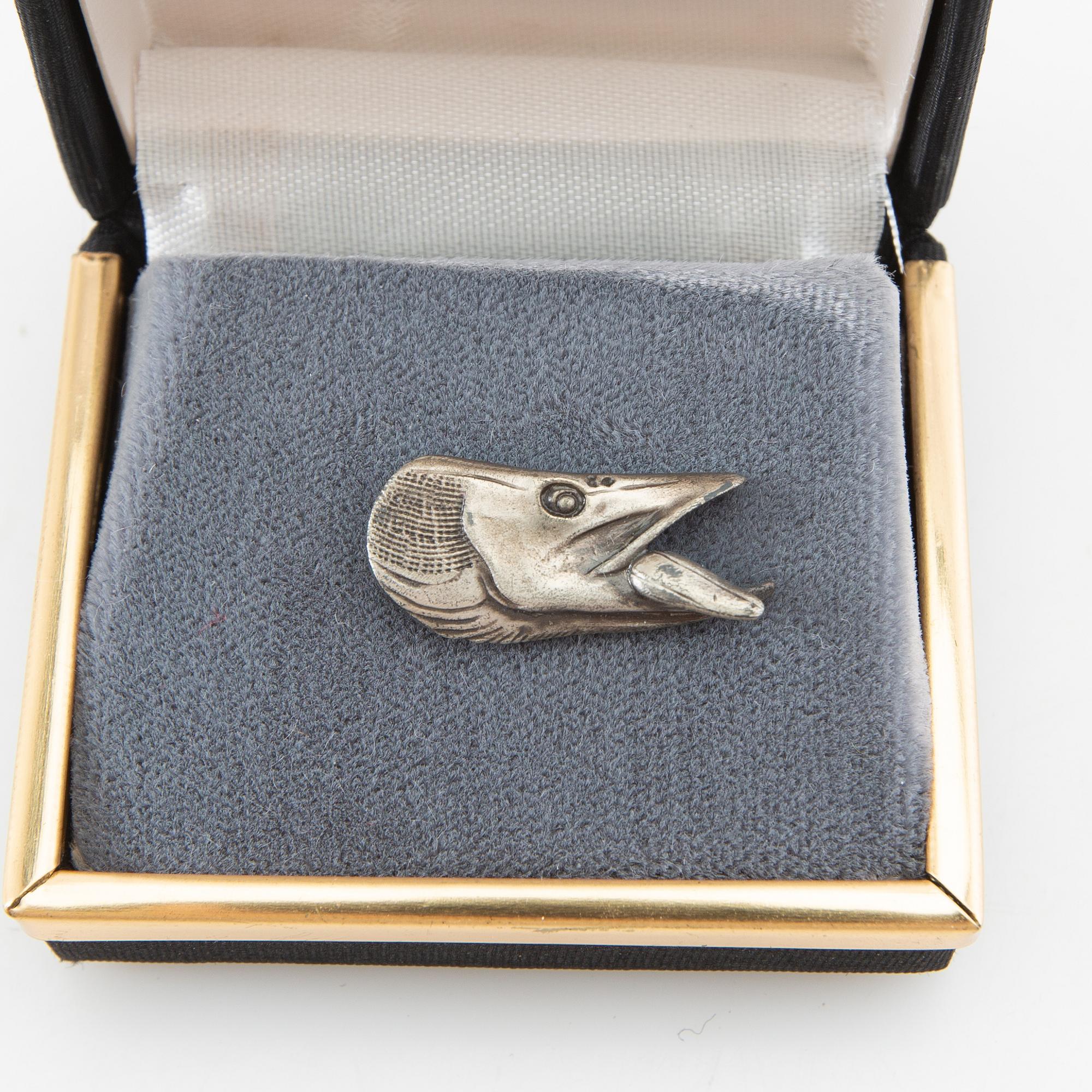 Side bell push pins 8 pcs in the form of a pike with a pull sterling silver, late 20th century.