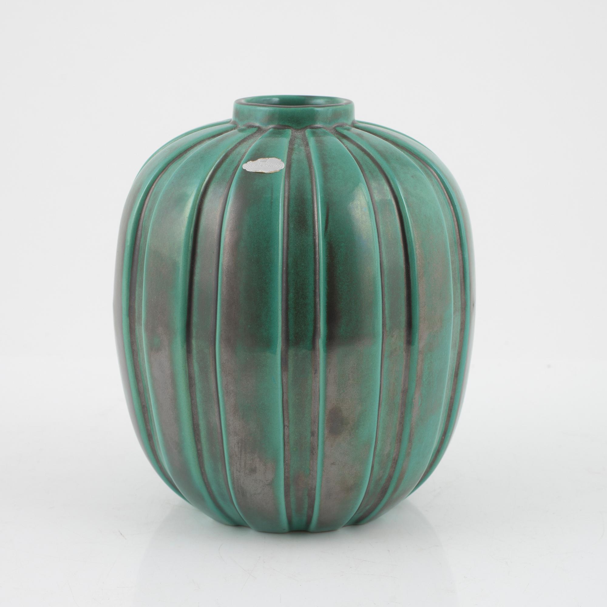 Upsala ekeby green glaced vase.