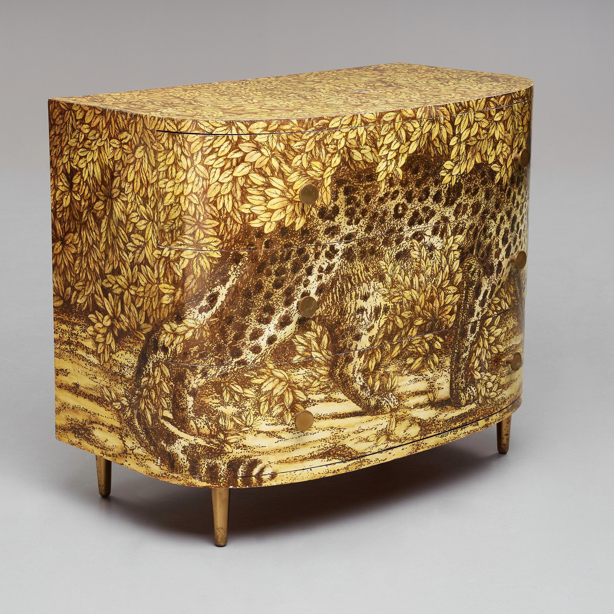 Piero Fornasetti, a "Leopardo" chest of drawers, Ateliers Fornasetti, Milan 1950-60's.