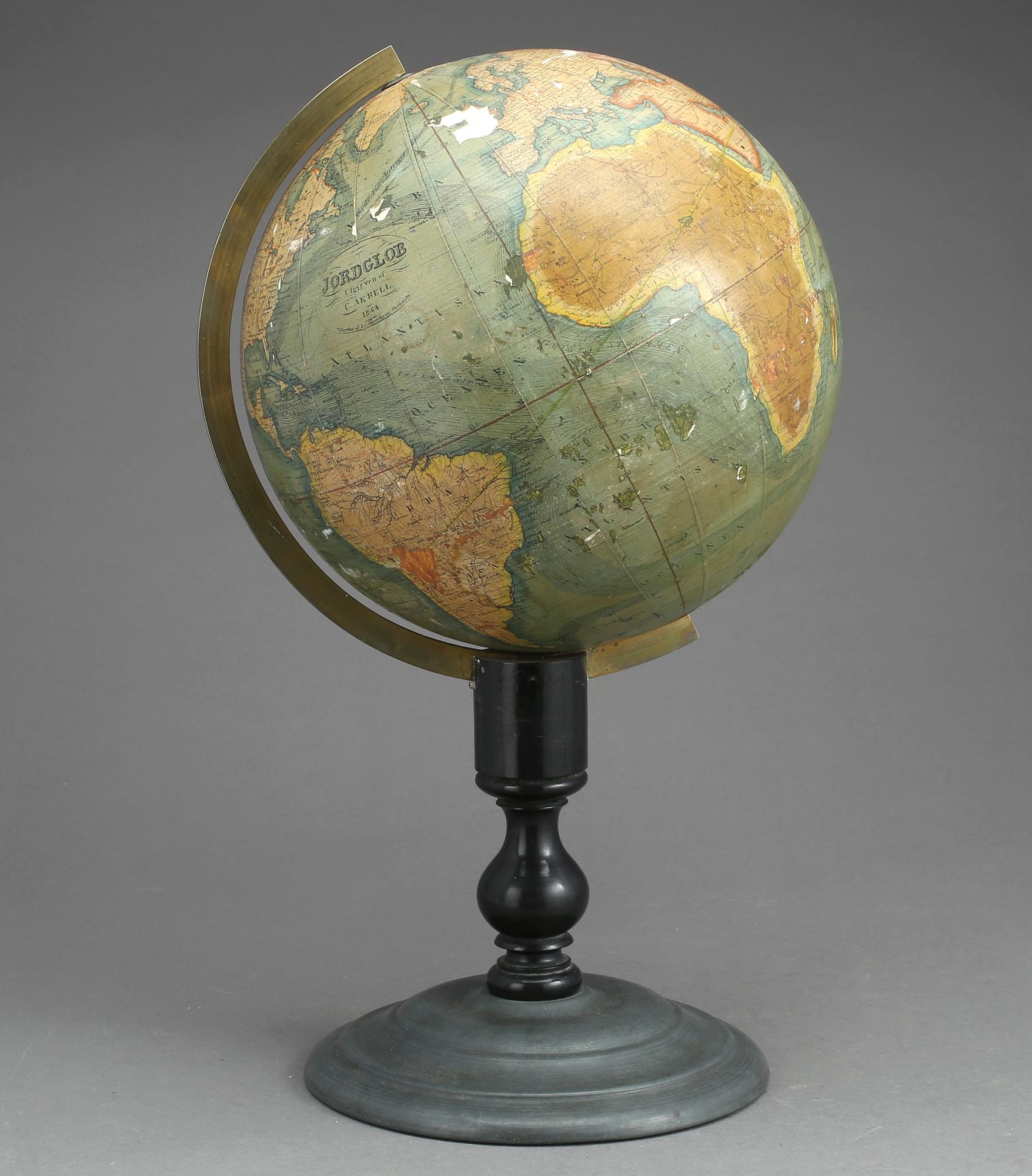 JORDGLOB, karta utgifven af C Akrell 1864.