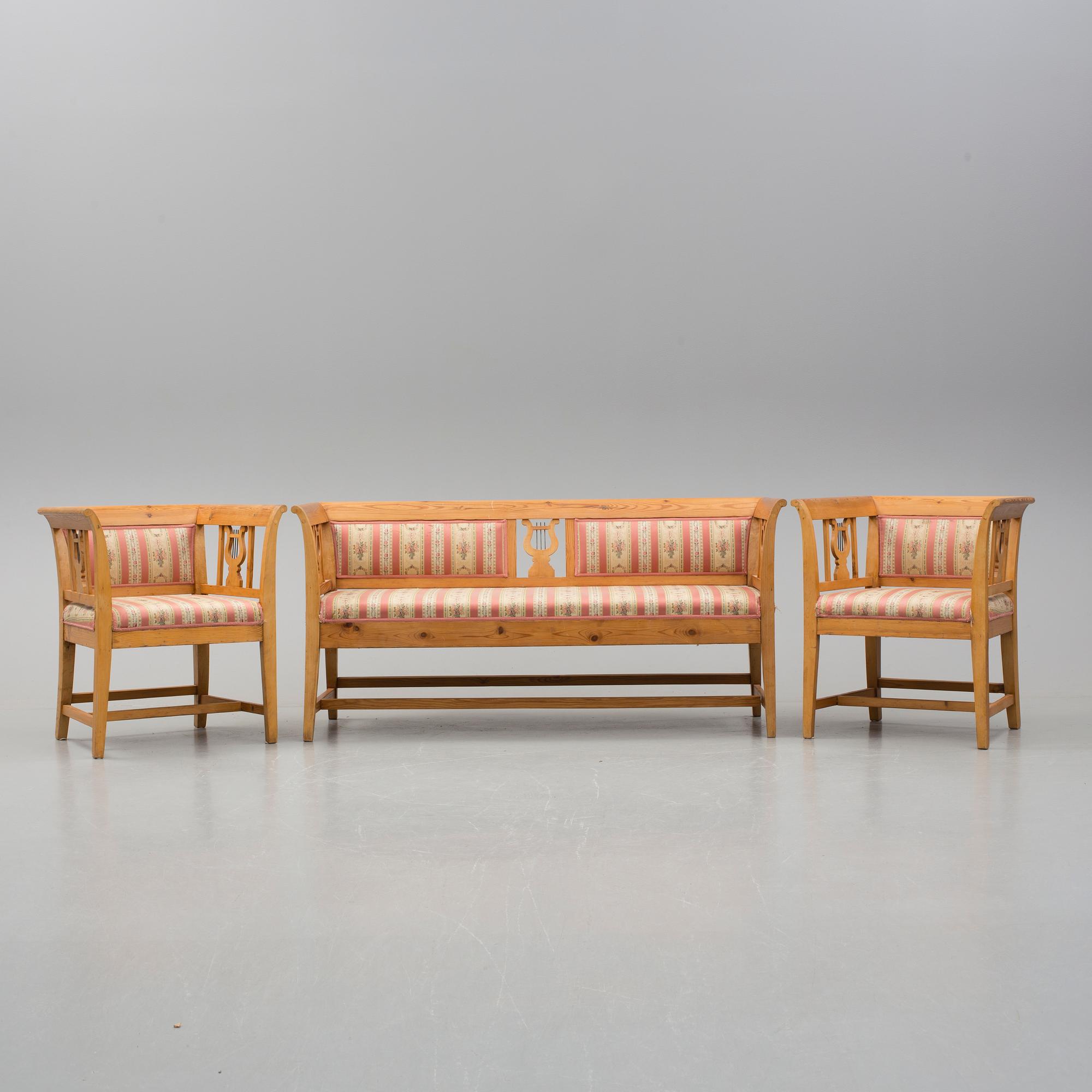 SOFFGRUPP, 3 delar, Karl Johan, 1800-tal.