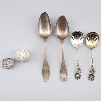 SILVERFÖREMÅL, 6 delar, 1800-/1900-tal. Vikt ca 238 gram.