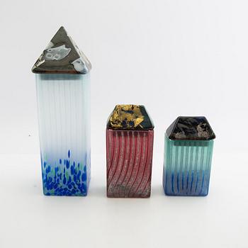 Monica Backström, three vases with lids, Kosta Boda.