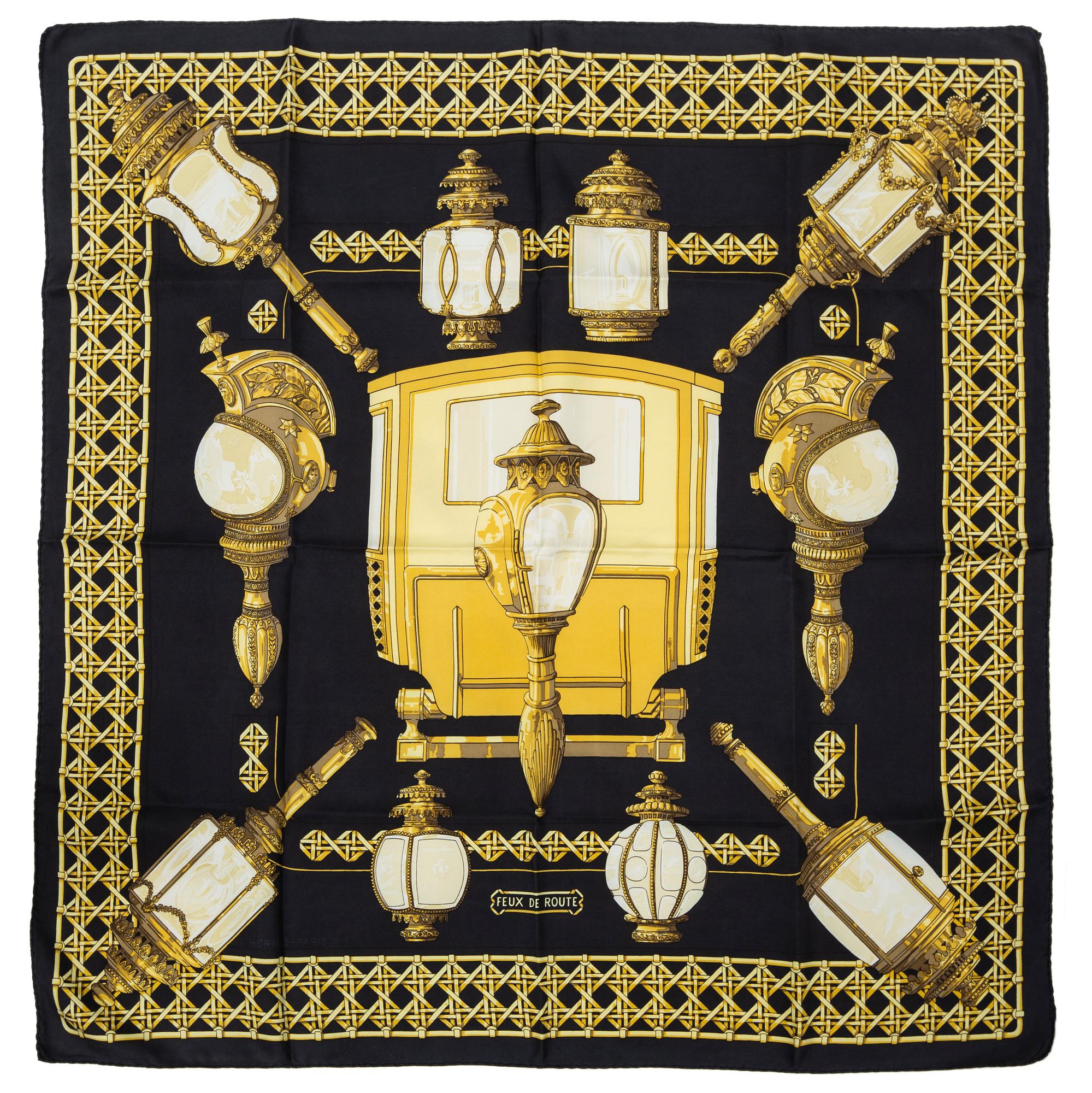 HERMÈS, scarf, "Feux de route", Cathy Latham, original edition 1971.