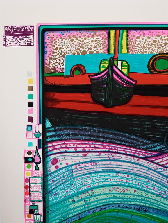 Friedensreich Hundertwasser, the complete portfolio comprising 10 silkscreens in colours with metallic imprints.