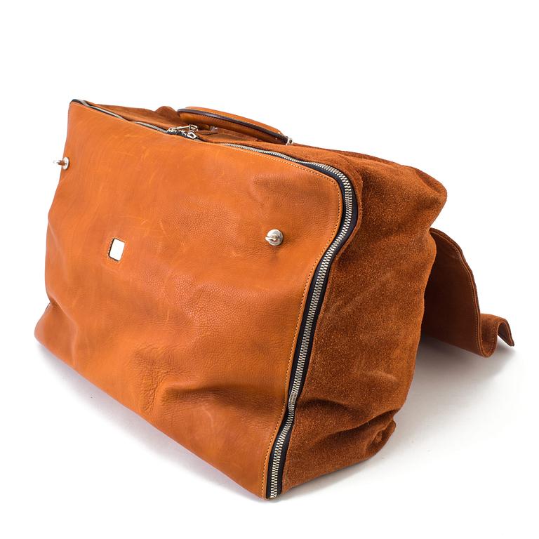 A brown leather and suede weekendbag by Björn Borg, 1980's.