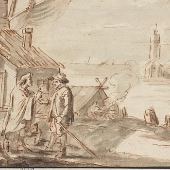 Mathys Schoevaerdts Circle of, Skaters near a Bakery and Townsfolk near a Fish Stall.