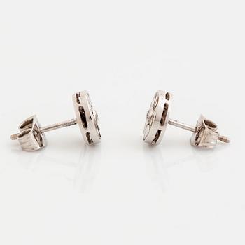 18K white gold, baguette and brilliant cut diamond earrings.