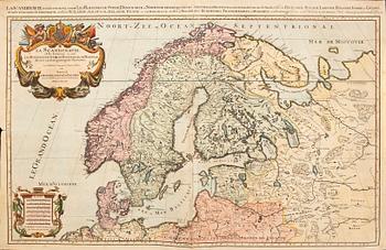 Alexis Hubert Jaillot, map of Scandinavia, hand colored copper engraving, Paris 1681.