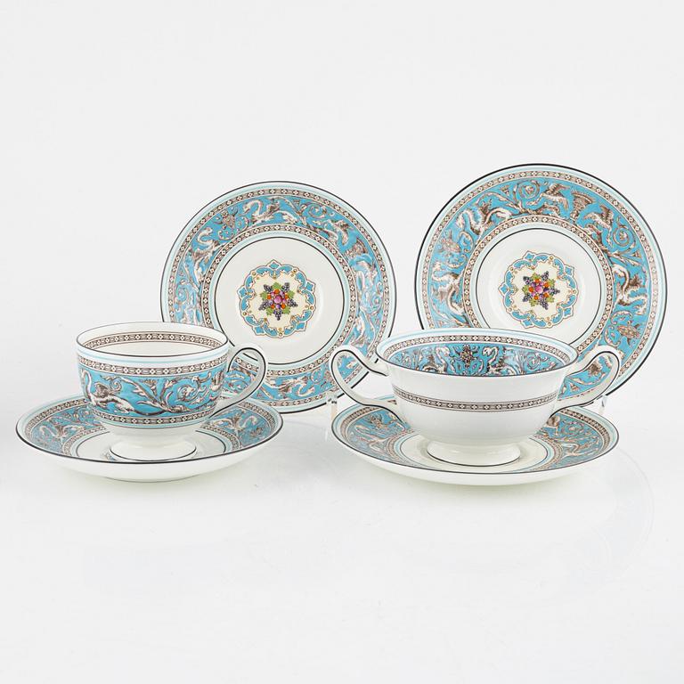 A 57-pieces "Florentine Turquoise", bone china service, Wedgewood, England, late 20th century.