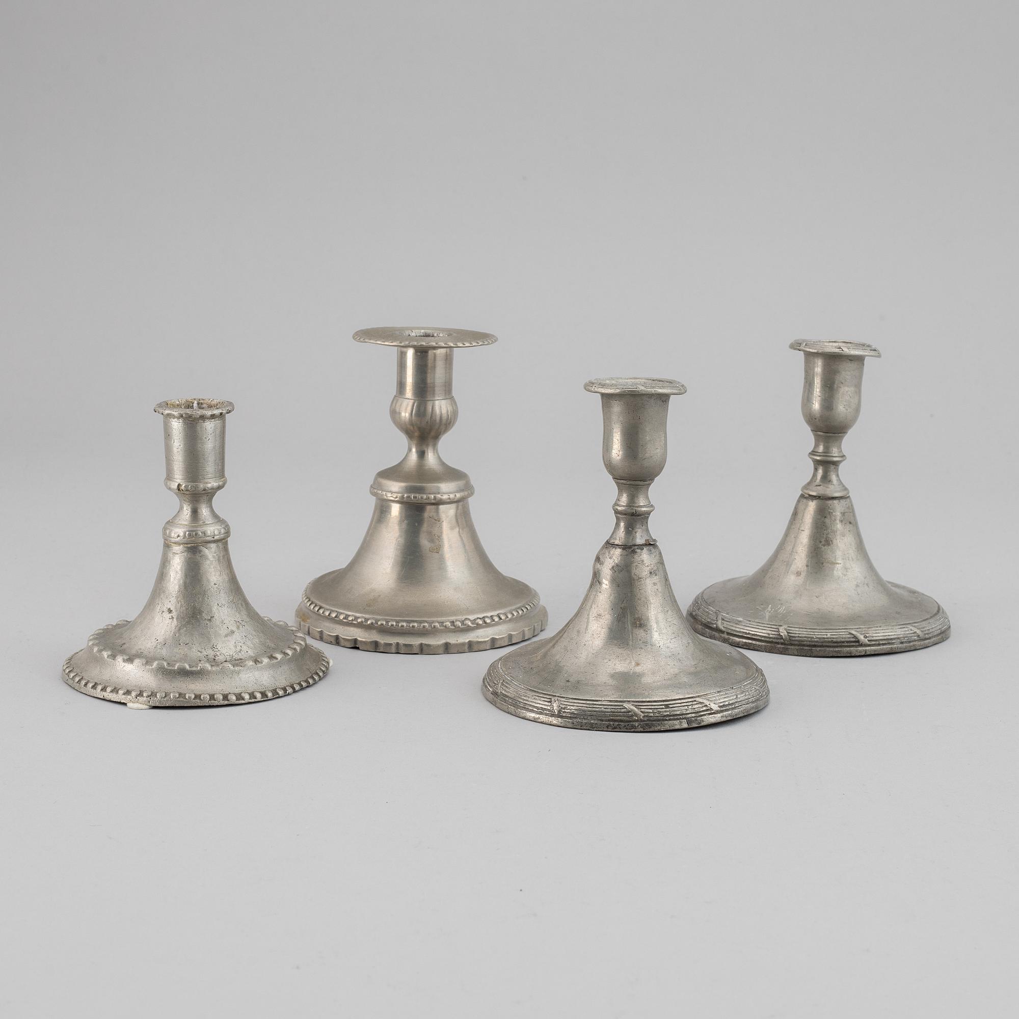 Four gustavian pewter candlestick, late 18th / early 19th century.