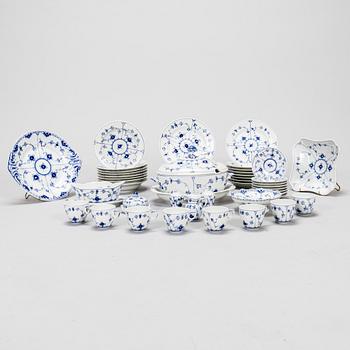 A 19-pc porcelain service, "Musselmalet", Royal Copenhagen, Denmark. Part 1889-1922, the rest 1967-84.