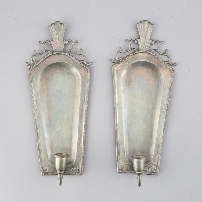 A pair of pewter wall sconces, Sweden 1920's.