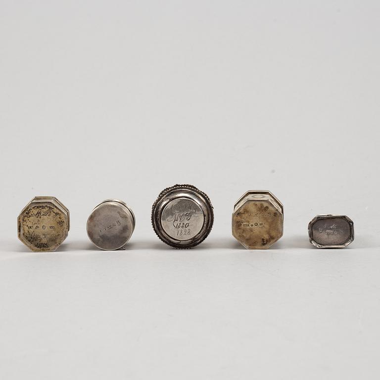 Four silver snuff boxes, including Johan Wilhelm Hultgren, Ronneby 1892.