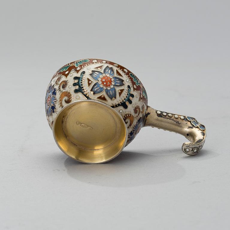 A KOVSH, silver and enamel,  Feodor Rückert, Moscow, Russia 1908-1917.