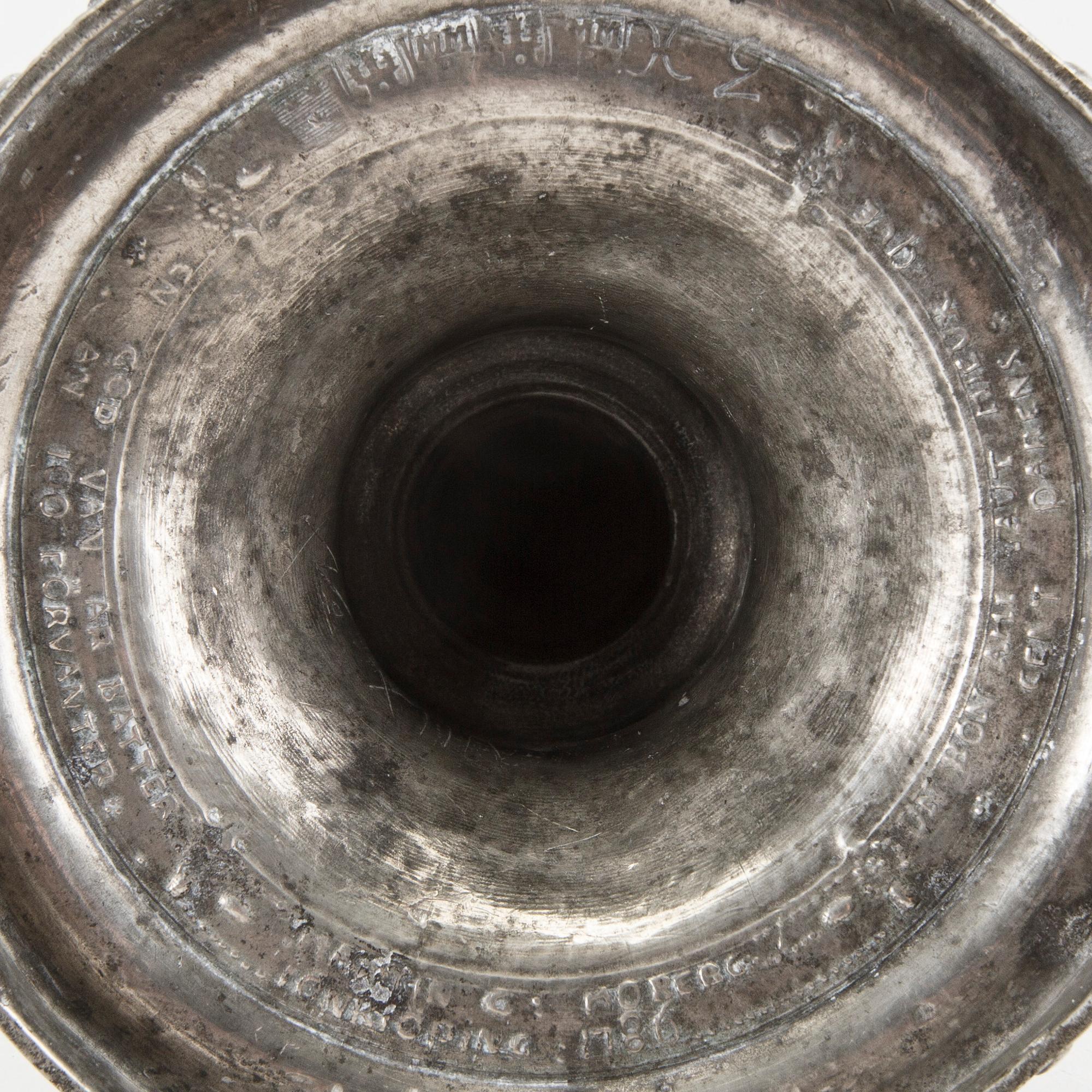 Martin Gustaf Moberg, a signed and dated 1786 pewter candle stick.