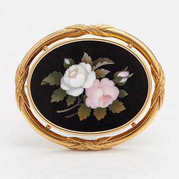 Roland/Otto Roland Mellin, Brosch, 18K guld, pietra dura. Helsingfors 1863.