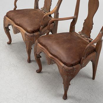 Two pairs of Norwegian armchairs, Baroque, 18th Century and Baroque style, circa 1900.