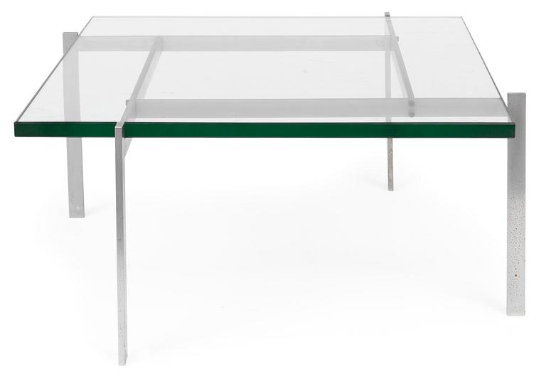 A Poul Kjaerholm glass and steel sofa table, "PK-61" in a special size made to order, E Kold Christensen, 1965.