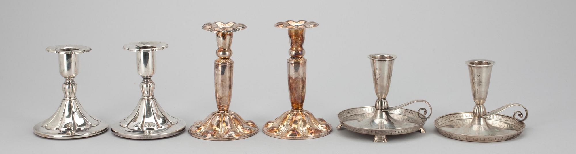 LJUSSTAKAR, 2 par samt 2 snarlika, silver. Finska stämplar 1900-tal.