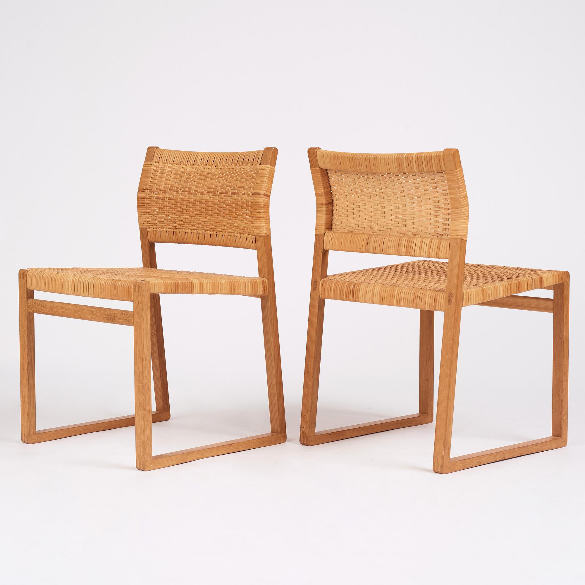 Børge Mogensen, stolar, 6 stycken "BM61", ett par karmstolar ”BM62”, Fredericia, Danmark, 1950-tal.