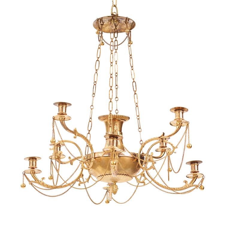 A late Gustavian eight-light hanging-lamp, Stockholm, early 19th century.