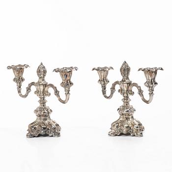 A pair of Baroque style silver candelabras, C.G.Hallberg, Stockholm, Sweden, 1945.