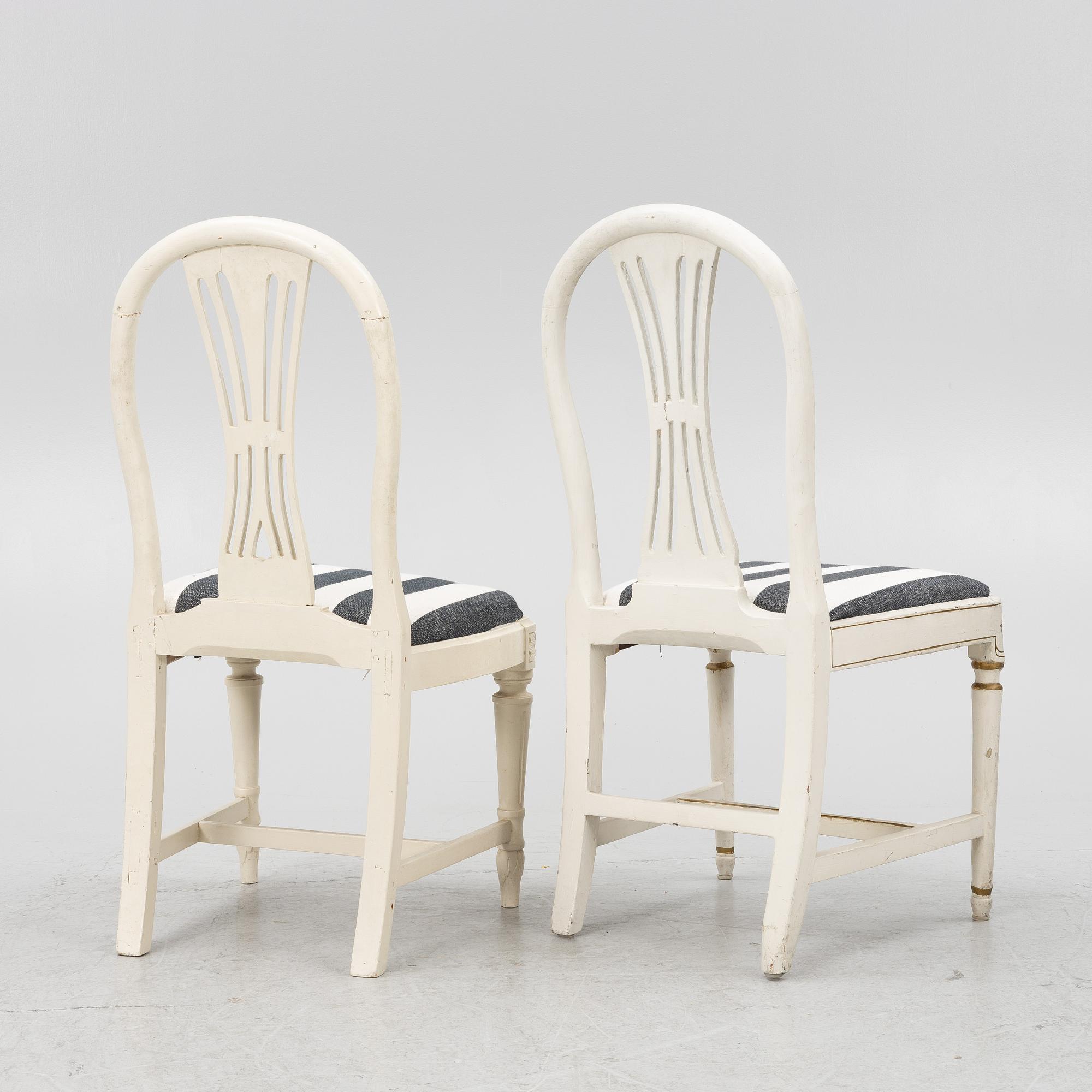 Three matched Gustavian chairs, second half of the 18th century.