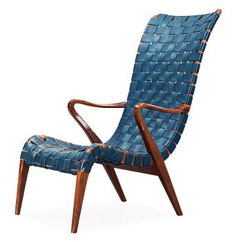 An Axel Larsson mahogany and leather armchair, Bodafors, 1940's.