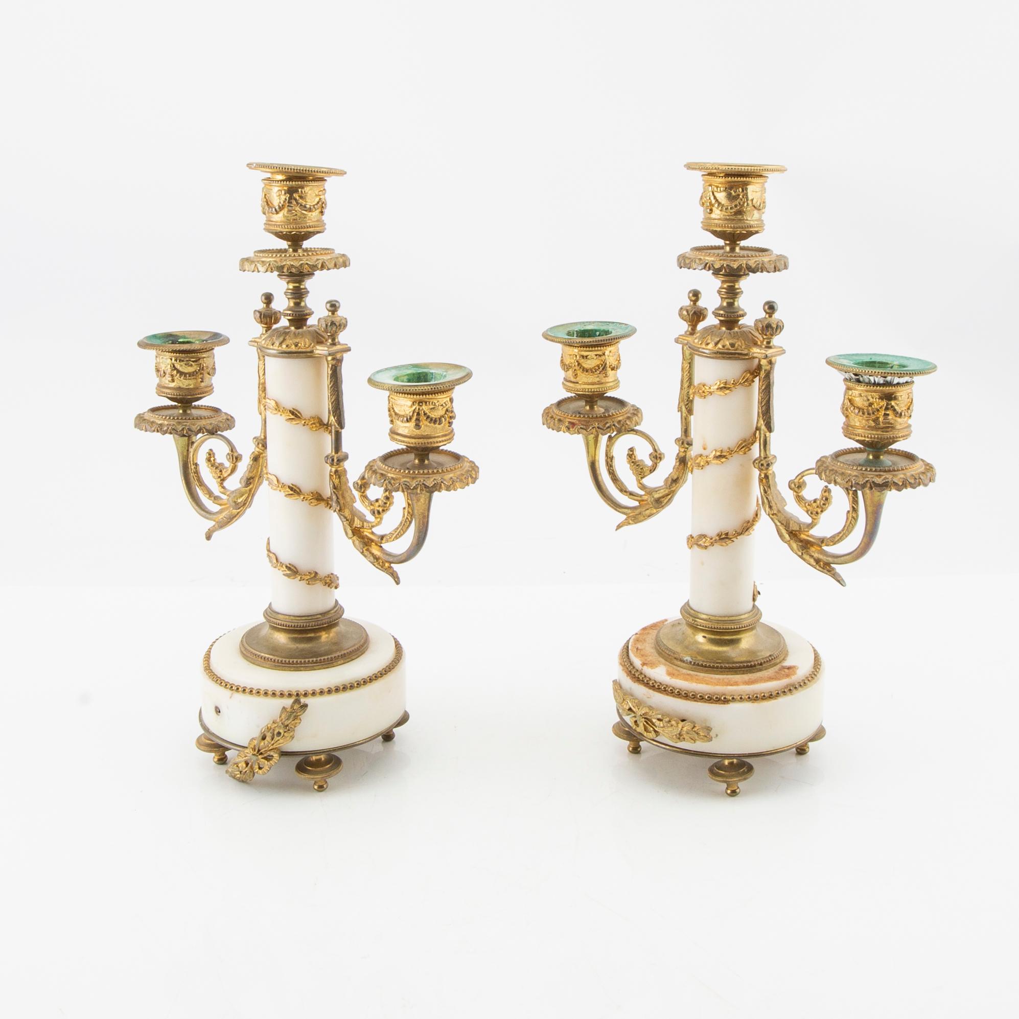 Table garniture 3 pcs, Louis XV style, late 19th century.