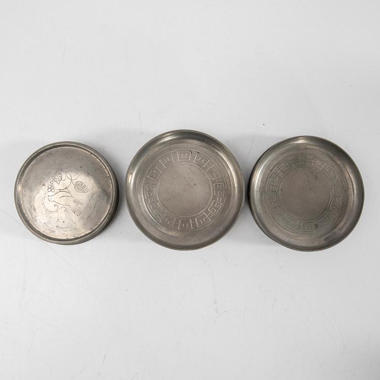 Just Andersen, glass coasters and cups, 23 + 2, Denmark, first half of the 20th century.