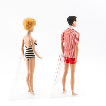 Barbie and Ken, dolls 2 pcs. and clothes, vintage, "Barbie Bubblecut" Mattel 1961/62. "Ken" Mattel 1961/62.