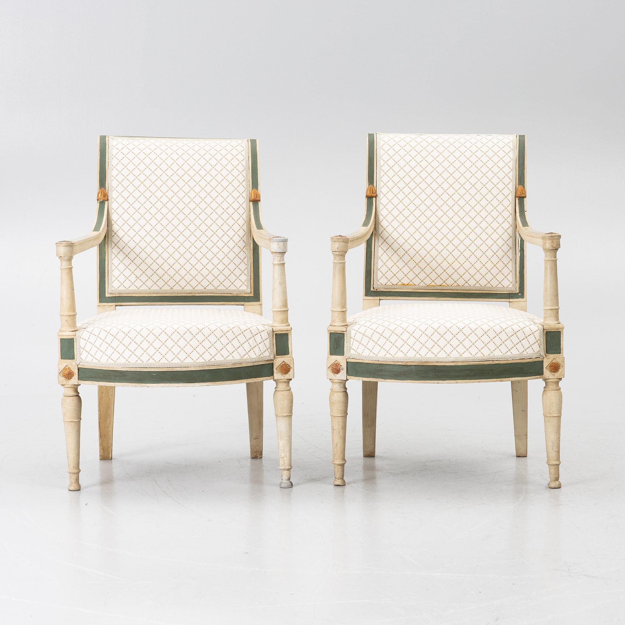 Karmstolar, ett par, directoire, Frankrike, sent 1700-tal.